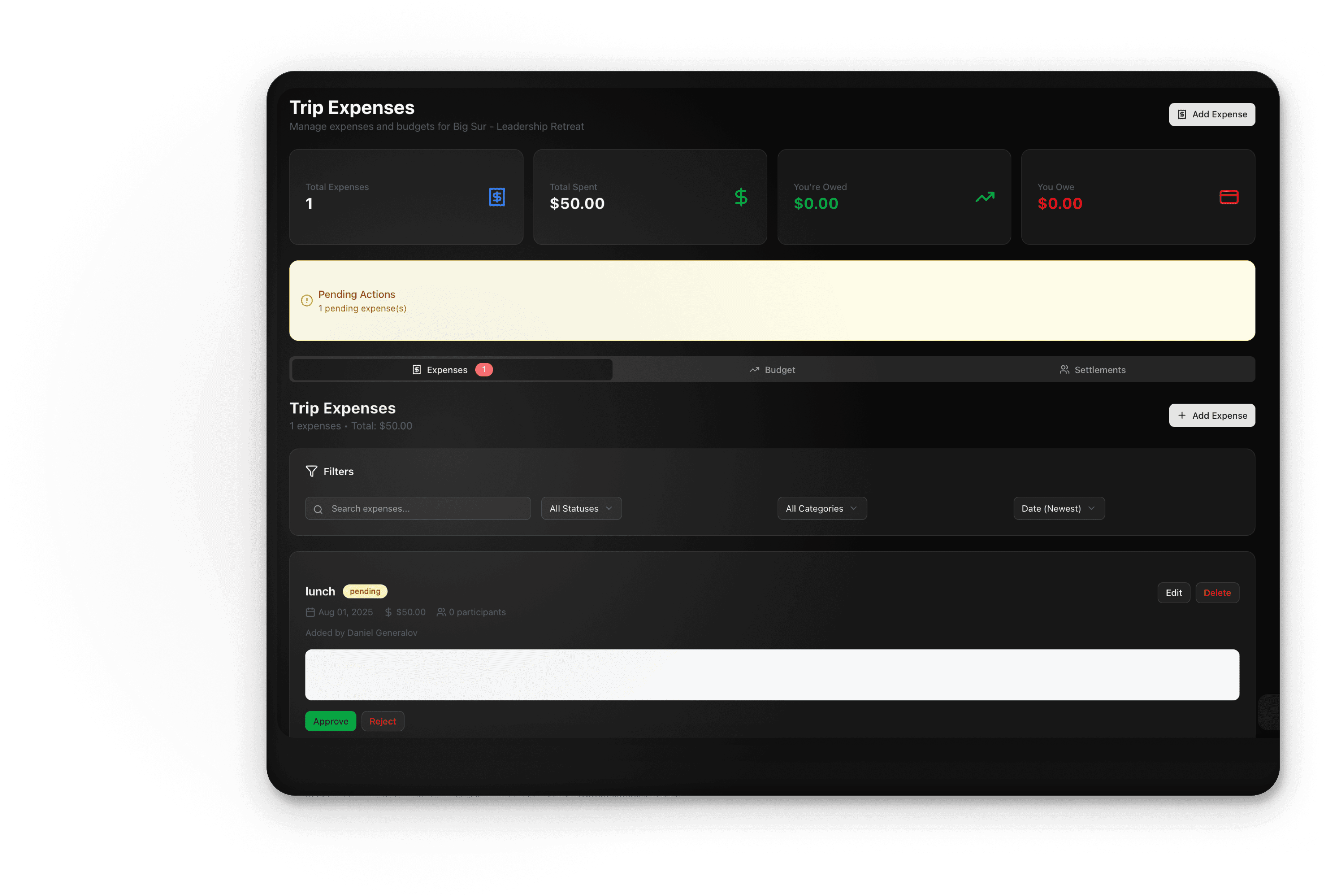 Expenses card